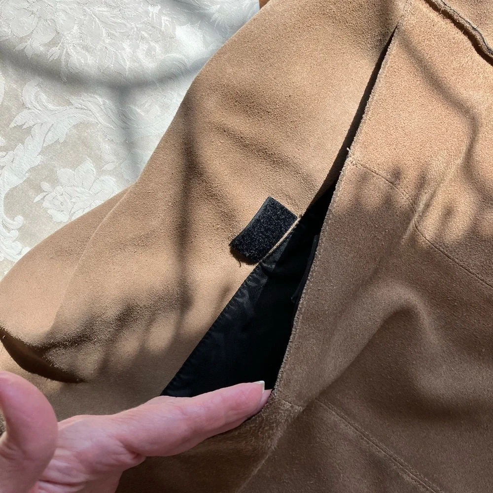 Tan suede laptop bag